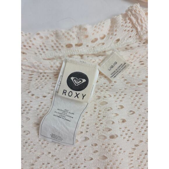 Roxy Crochet Tank Dress Swim Cover-Up Adjustable Straps Large Cream - Picture 5 of 6